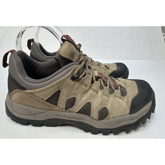 Salomon Men's QuickLace Trail Running Shoes Size 8 Brown Leather Outdoor Shoes - Picture 1 of 9